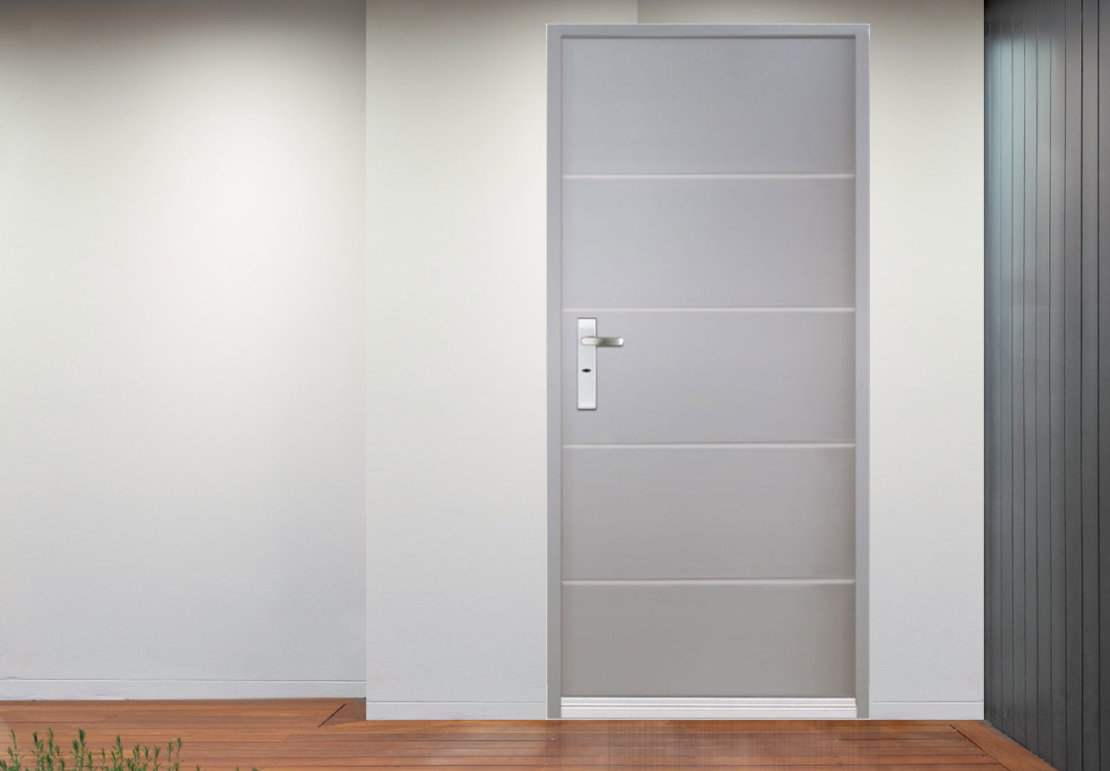 鋼製壓板門 2│淺灰砂色